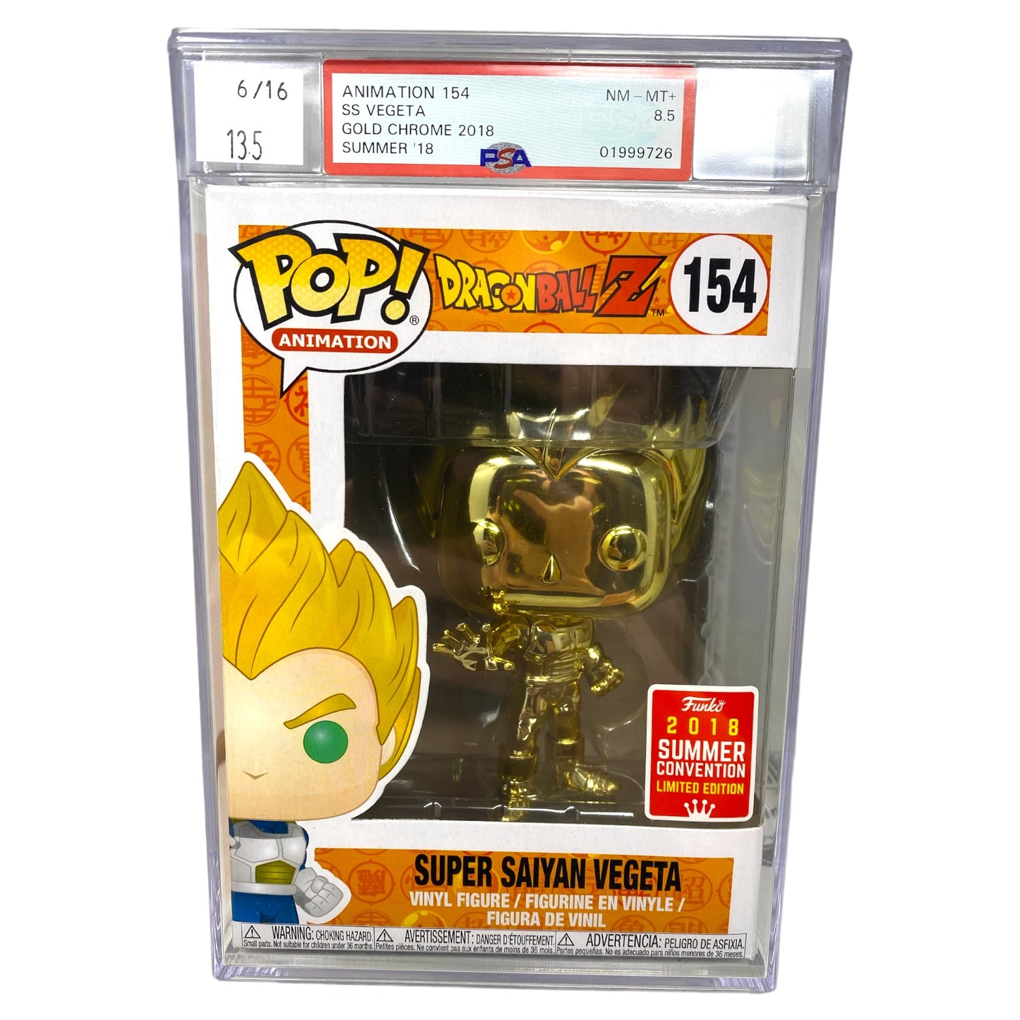 PSA Grade 8.5 2018 Super Saiyan Vegeta 154 Gold Chrome Summer Convention