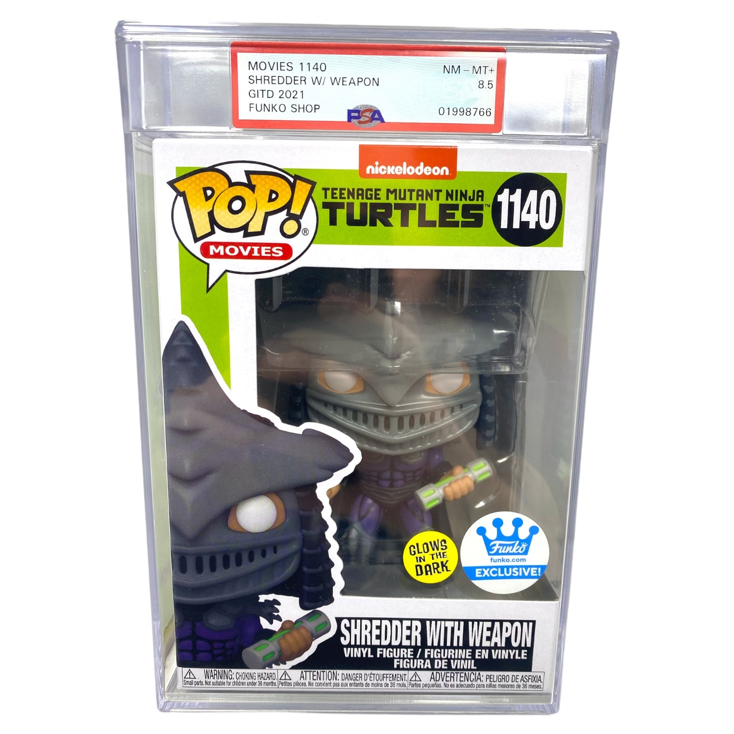 PSA Grade 8.5 2021 Shredder with Weapon 1140 Glows in the Dark, Funko Shop Exclusive