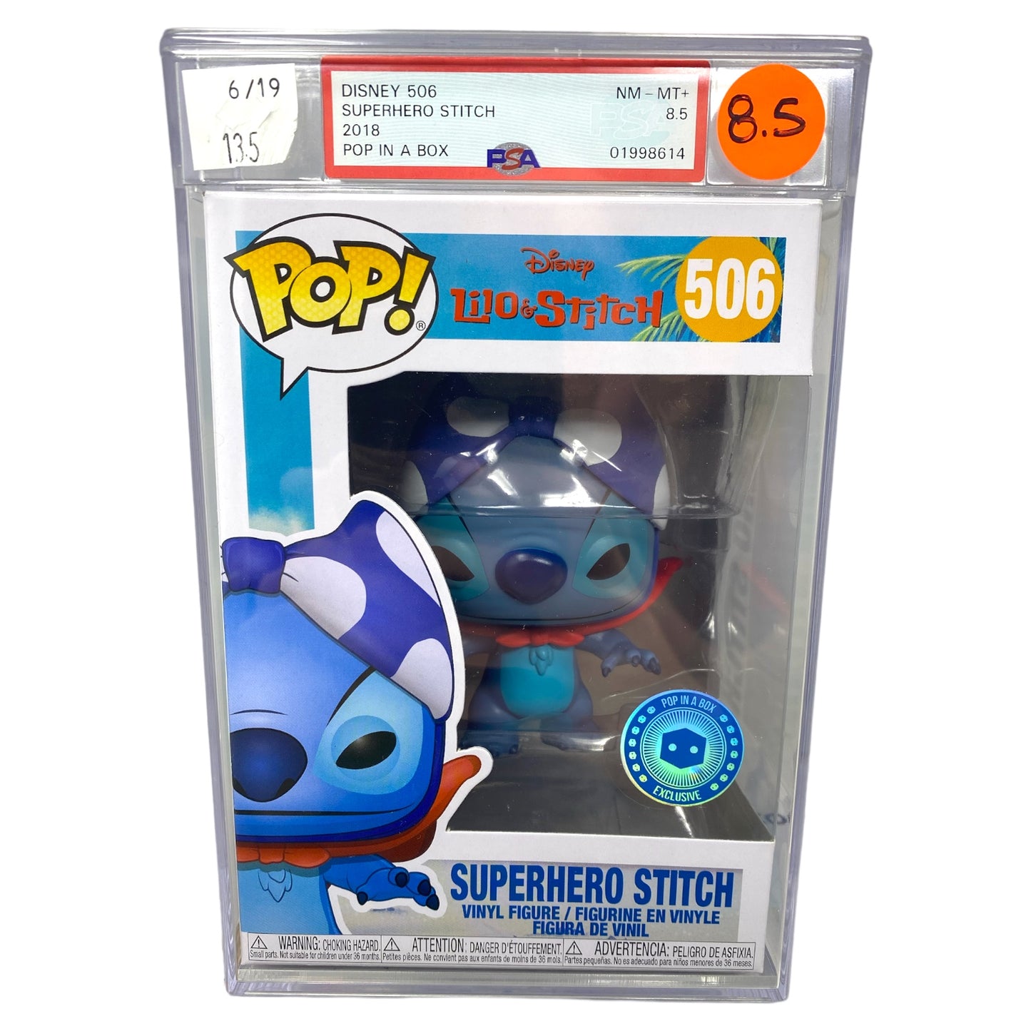 PSA Grade 8.5 2018 Superhero Stitch 506 Pop in a Box