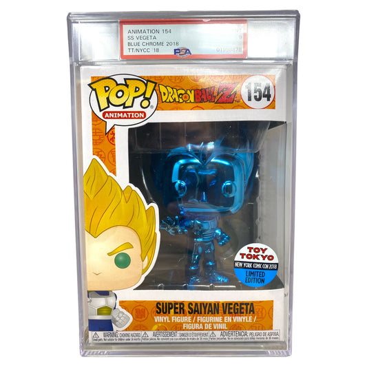 PSA Grade 9 Blue Chrome 2018 Super Saiyan Vegeta 154 TT/NYCC