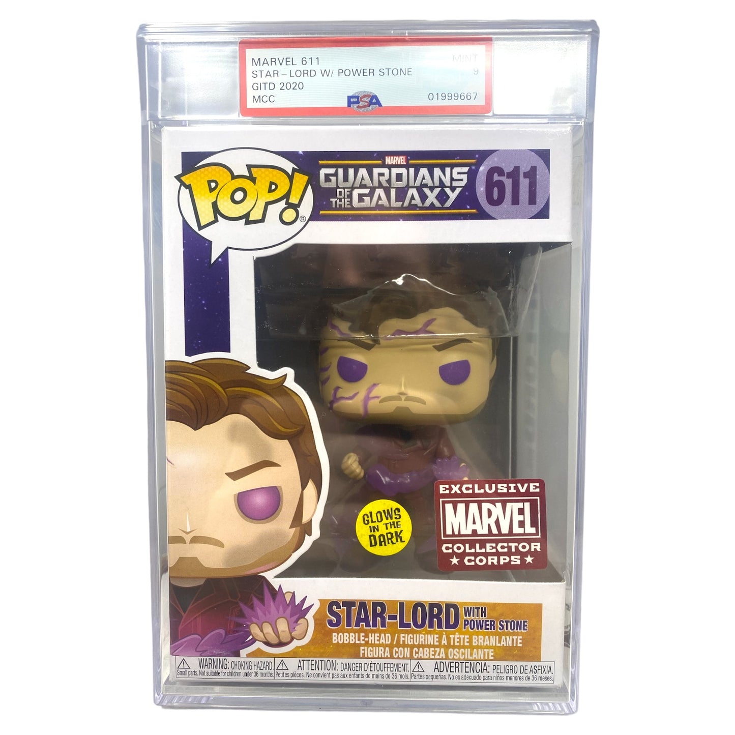PSA Grade 9 2020 Star-Lord with Power Stone 611 Glow in the Dark MCC