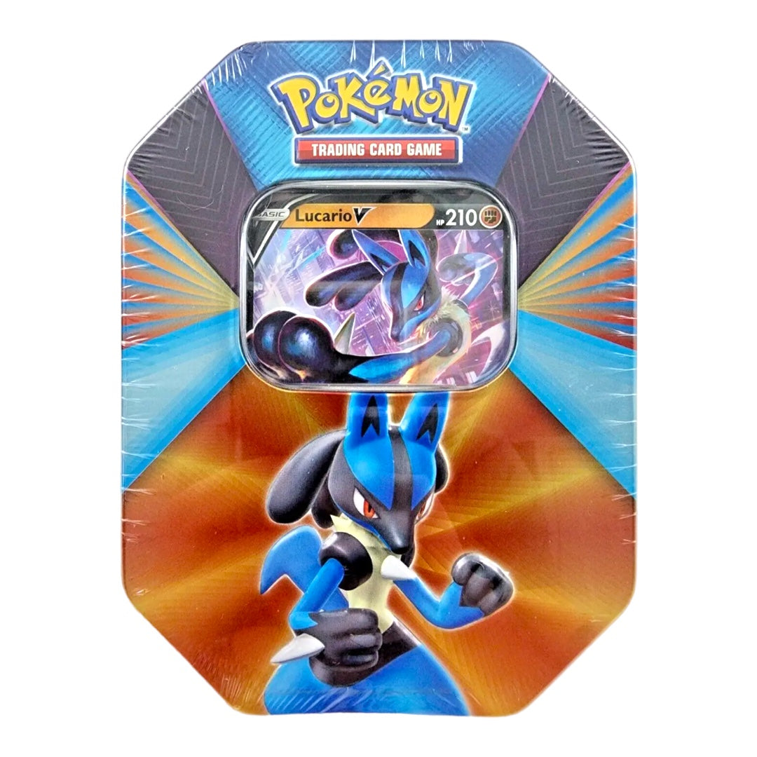 Lucario TCG V Forces Tin (English) - 4 Packs - Promo Card