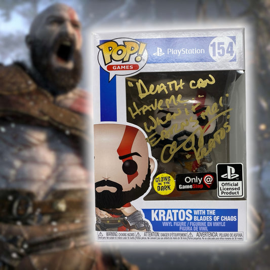 2020 Autographed Kratos with the Blades of Chaos 154, GITD GameStop Exclusive